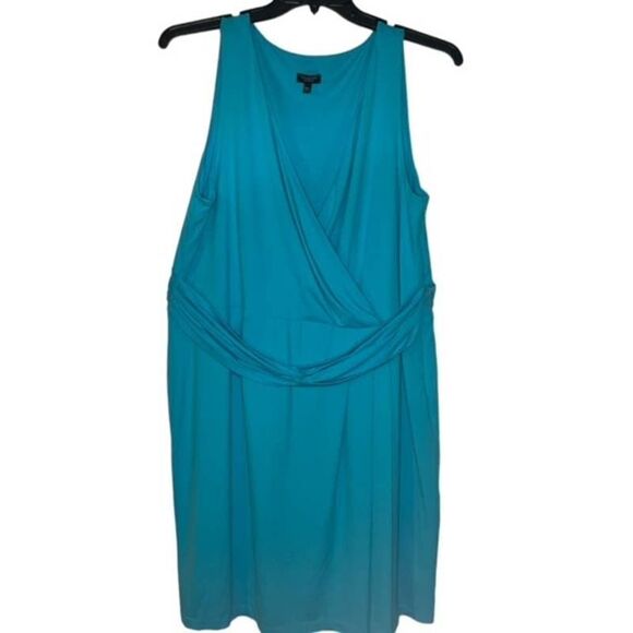 Talbots Aqua Turquoise Blue Dress Plus Size 18 18P Petite Sleeveless V Neck - Picture 1 of 7